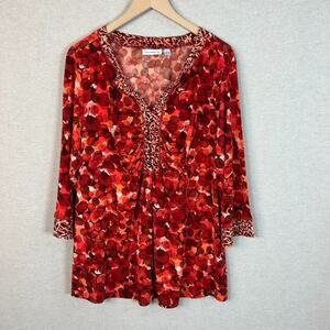 Susan Graver Womens Liquid Knit Top Size 1X Artsy 3/4 Sleeve Office Work Fall